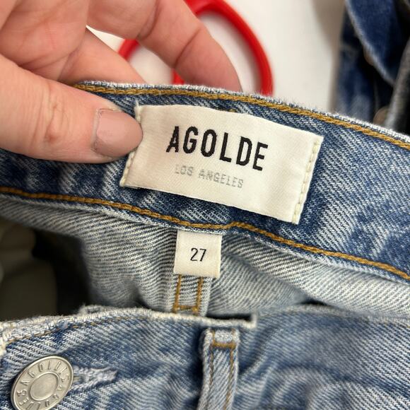 $208 AGOLDE Revolve Button Fly Distressed High Rise Crop Riley Jeans Denim 27 - Picture 6 of 7
